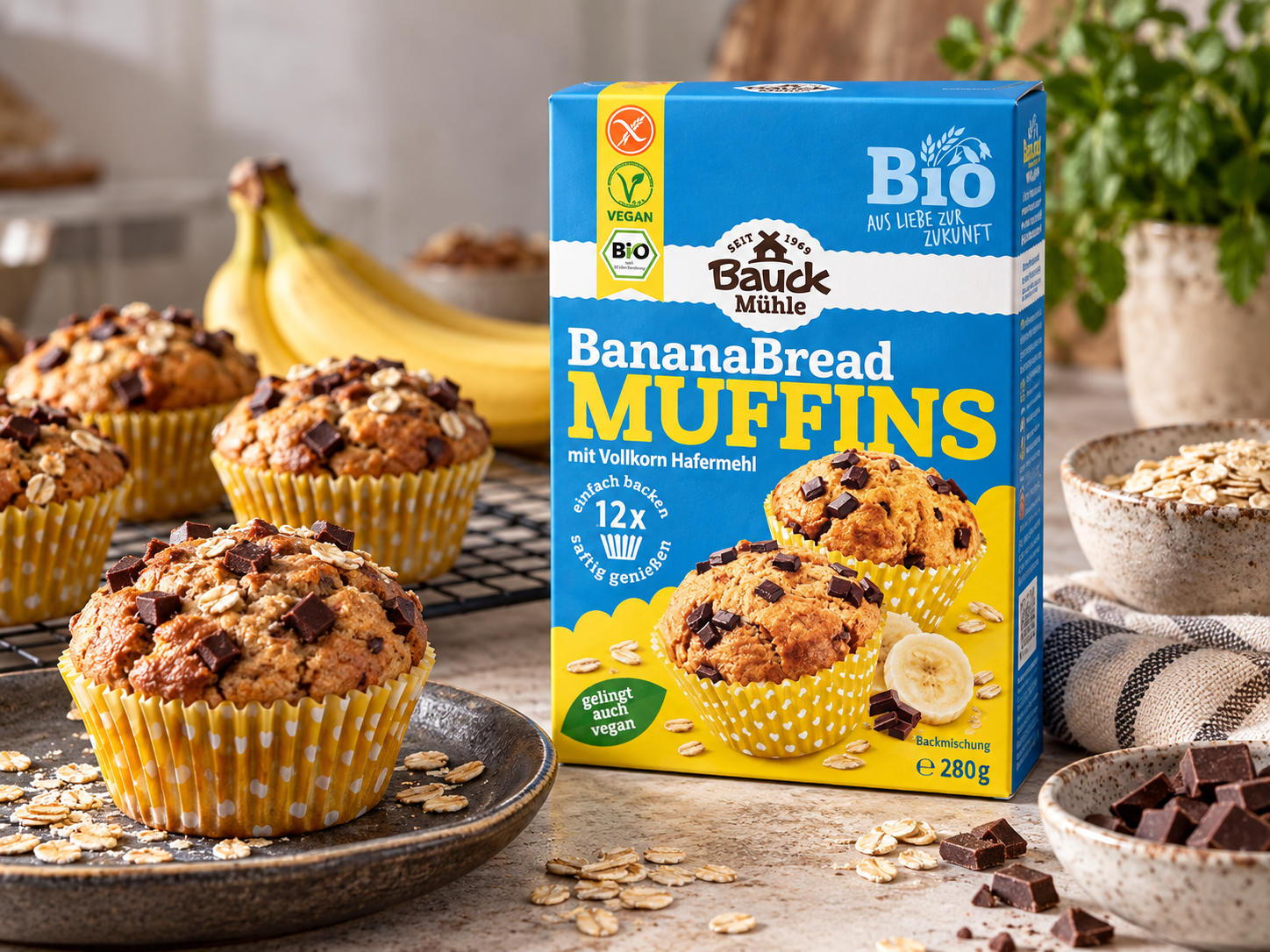 Bezlepková směs na MUFFINY banánový chlebíček veganské BIO 280 g - Bauck